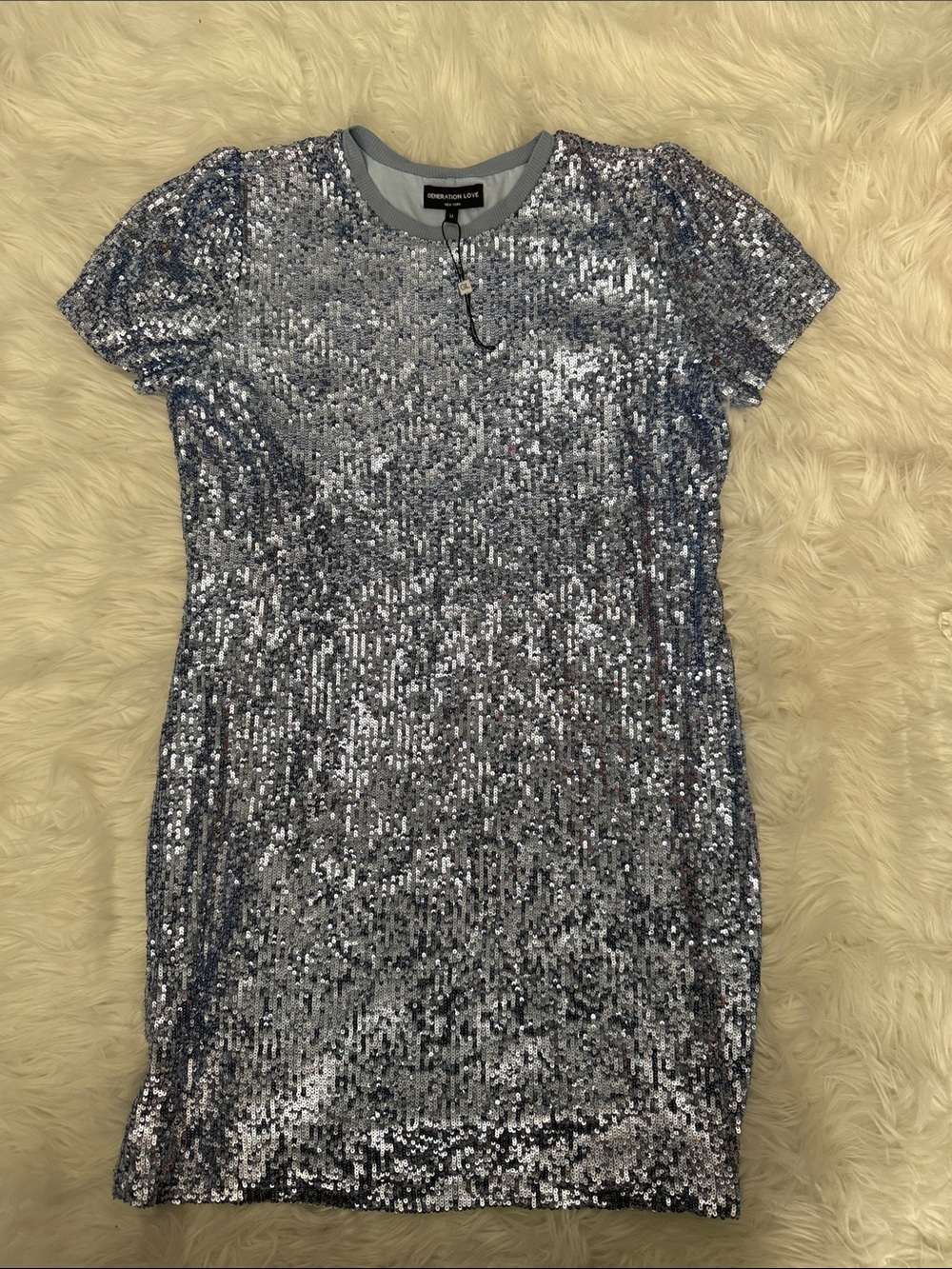 Generation Love Sequin Shift Dress - light blue medium